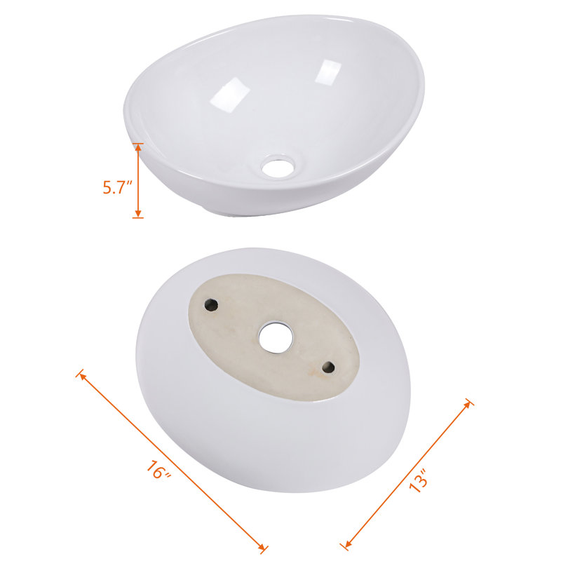 Beslend 13'' White Ceramic Oval Vessel Bathroom Sink Wayfair Canada